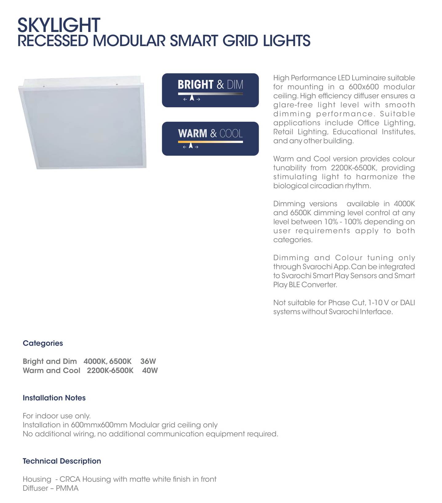Skylight Recessed Modular Smart Grid Light