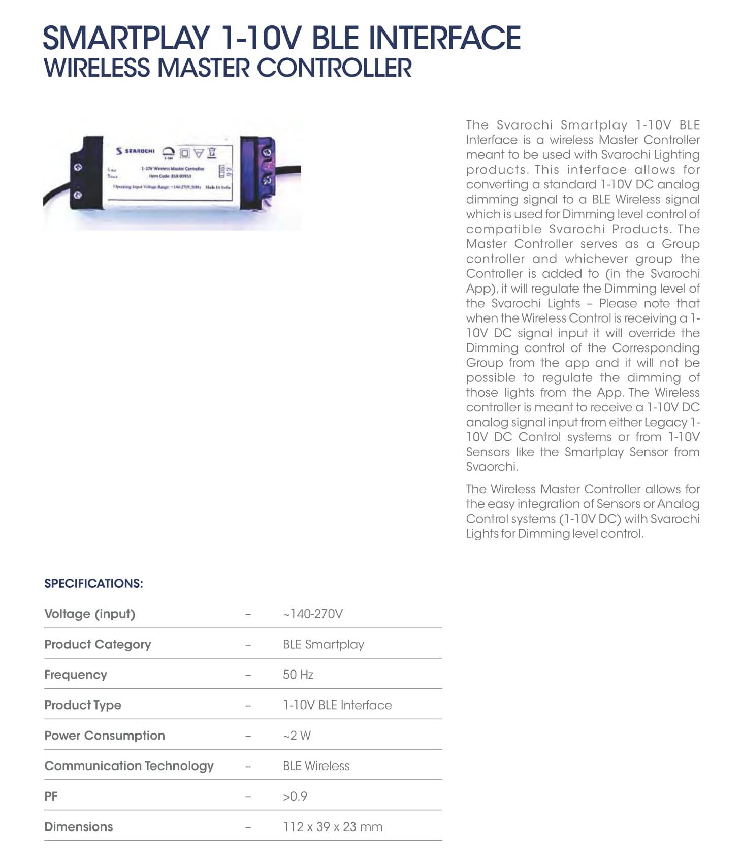 Smartplay 1-10V BLE Interface Wireless Master Controller